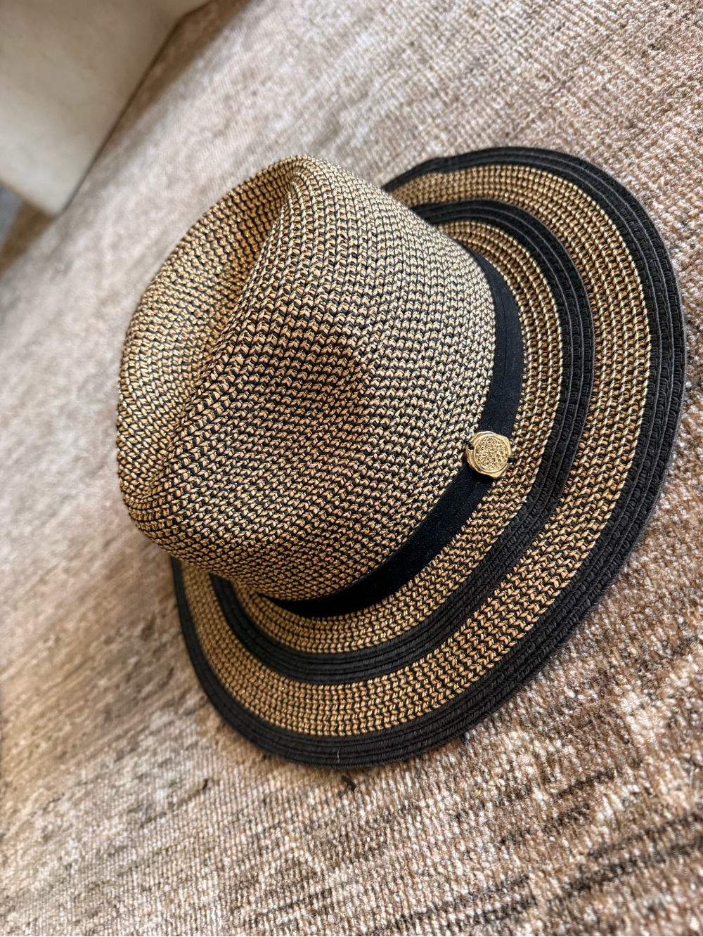 Vince Camuto Woven Straw Fedora Hat with Black Trim